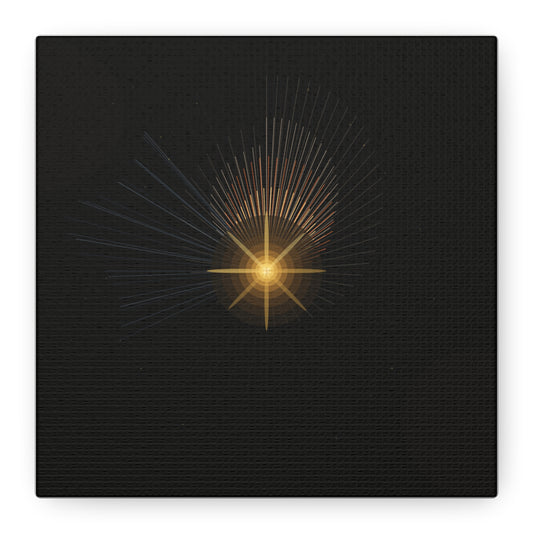 Abstract golden starburst canvas print featuring a vibrant, radiant design on a high-quality canvas by Printify.