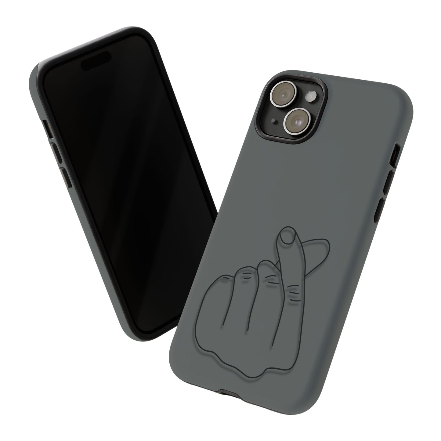 Silicone phone case with embossed Korean finger heart design, compatible with smartphones, by Printify