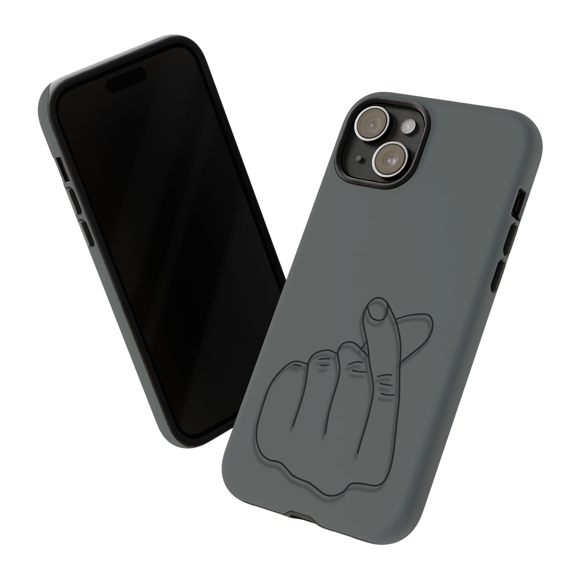 Silicone phone case with embossed Korean finger heart design, compatible with smartphones, by Printify