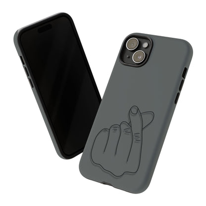 Silicone phone case with embossed Korean finger heart design, compatible with smartphones, by Printify