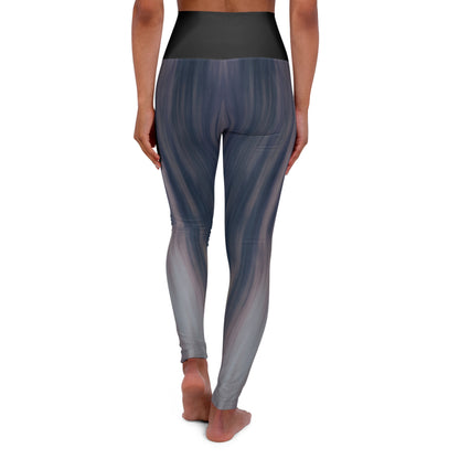 Abstract Blue Gray Marble High Waisted Yoga Leggings