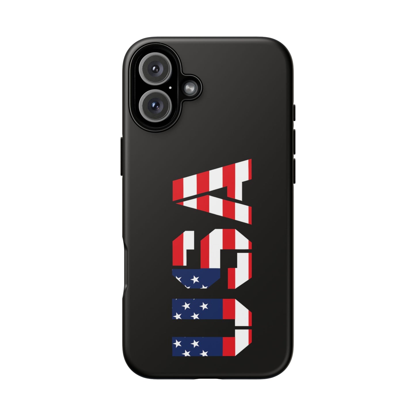 Printify USA patriotic phone case featuring a bold American flag design, rugged protective case for smartphones.
