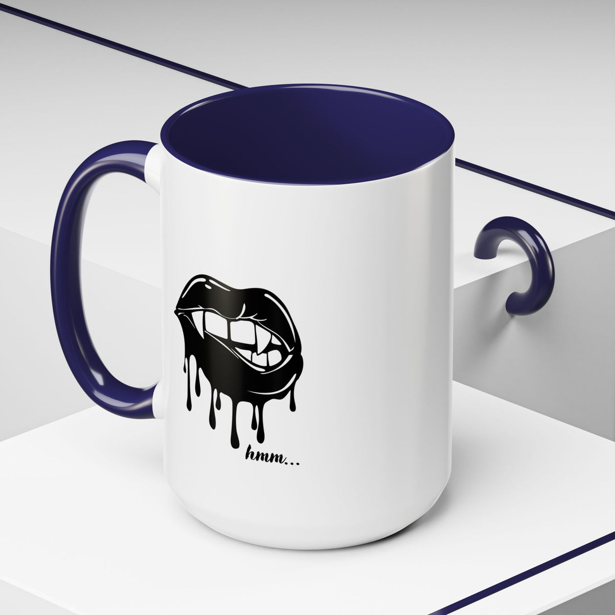 Black Dripping Bite Coffee Mug by Printify, 11oz or 15oz ceramic mug with a dripping bite design and black accent.