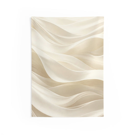 Neutral Wave Abstract Indoor Wall Tapestry | Beige Flowing Fabric Design