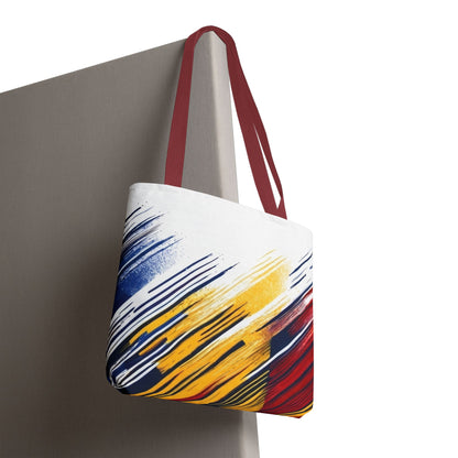 Abstract Brushstroke Tote Bag - Bold Red, Yellow & Blue All-Over Print