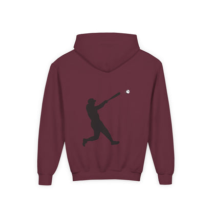 Youth baseball silhouette hoodie for kids, featuring a baseball player design, made by Printify, casual pullover for young sports fans.