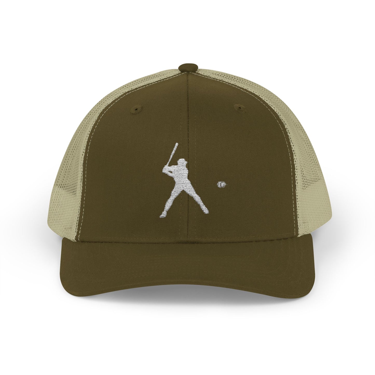Vintage baseball snapback trucker cap with batter silhouette, featuring classic design and adjustable snap closure.