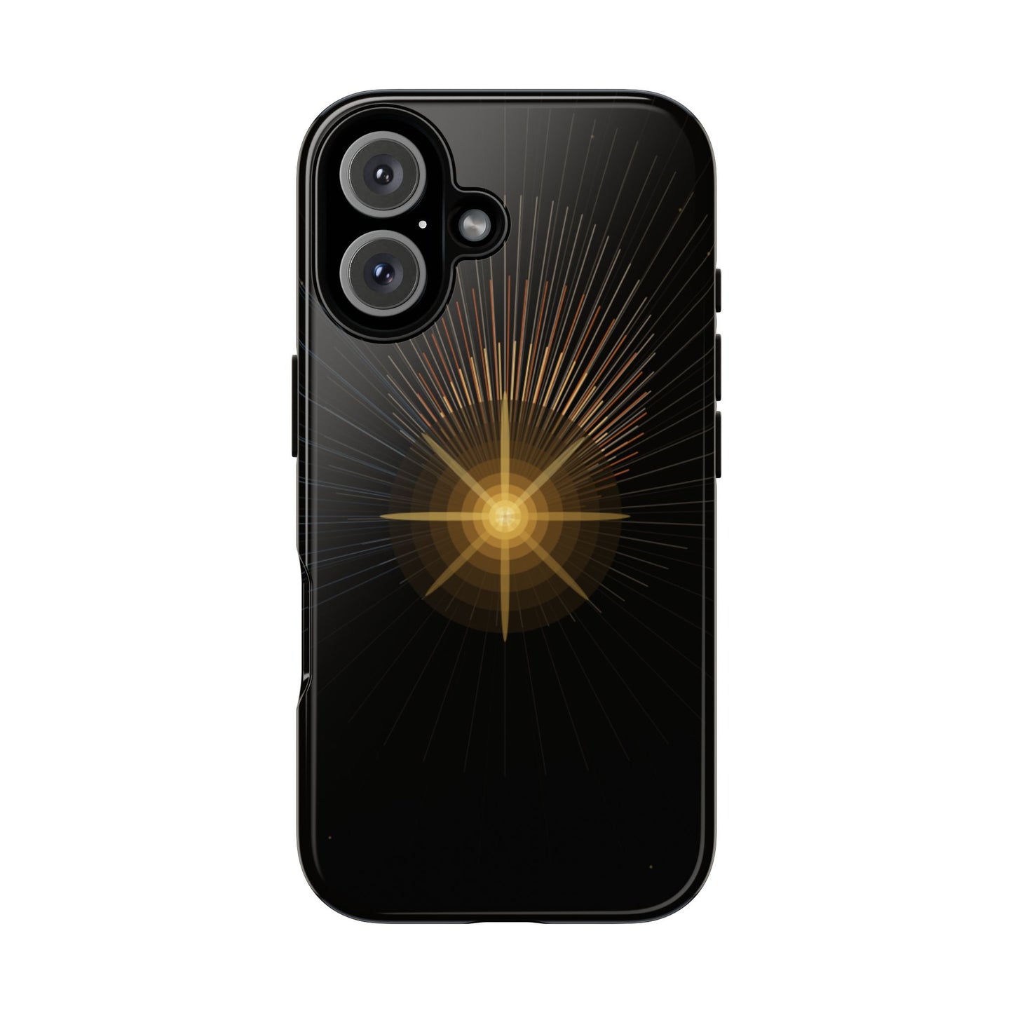 Tough Cases - Radiant Star Phone Case, Protective Black Shockproof Cover with Golden Light Design