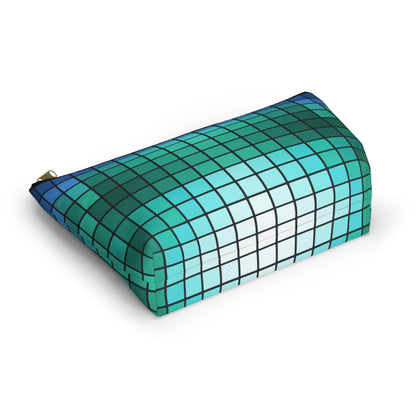 Teal Gradient Grid Accessory Pouch