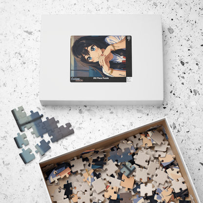 Colorful anime girl portrait puzzle featuring a detailed illustration, 520-piece jigsaw puzzle by Printify.