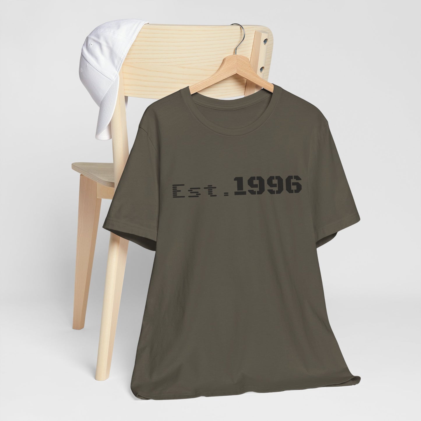 Vintage Est. 1996 T-shirt by Printify featuring a classic design, perfect as a birthday gift for someone born in 1996