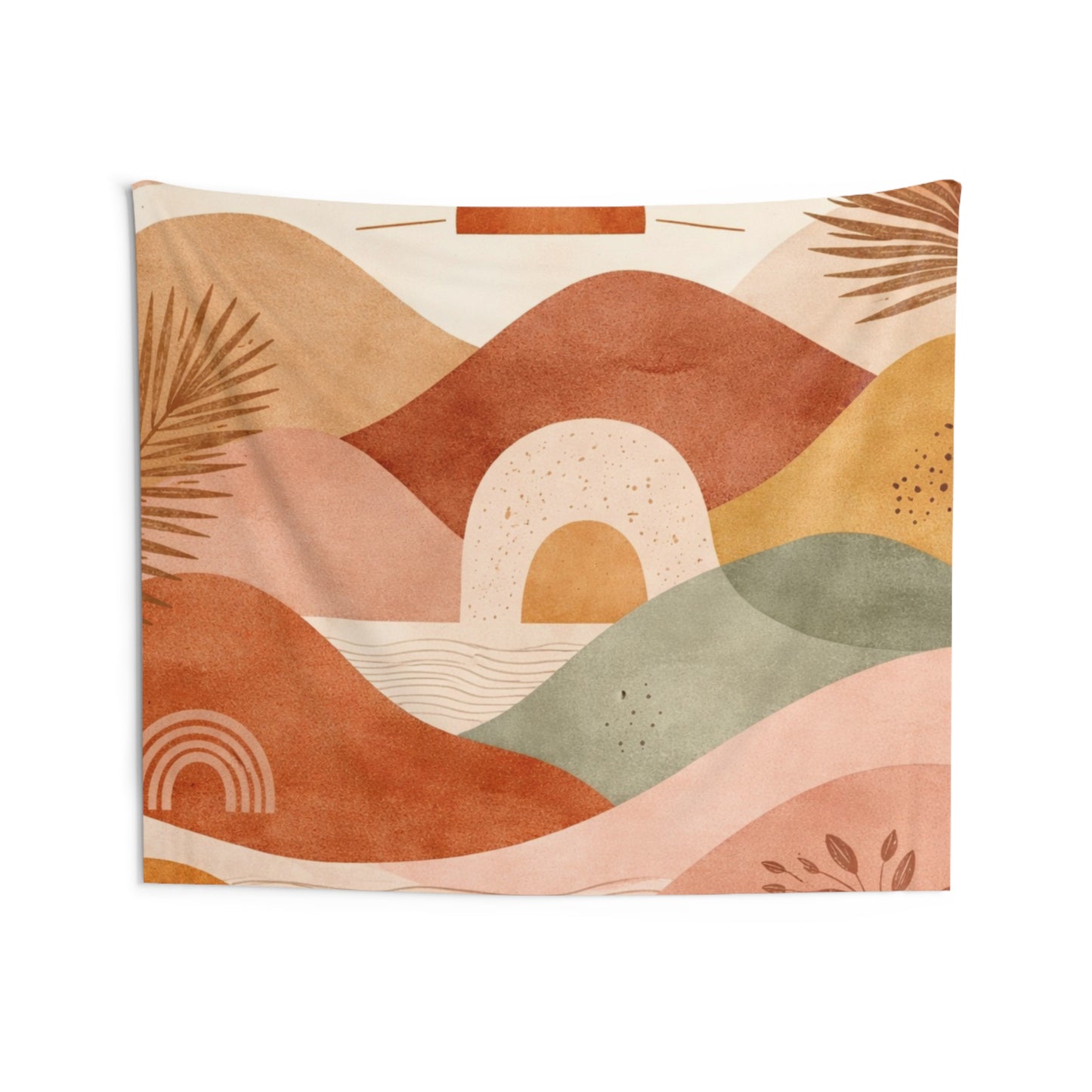Boho Sunset Wall Tapestry — Abstract Earth-Tone Landscape Décor