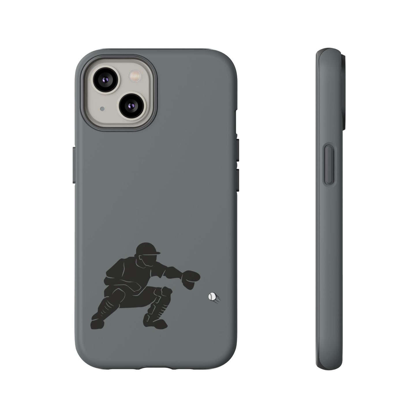 Printify baseball catcher phone case, tough protective cover for smartphones with baseball glove and ball design.