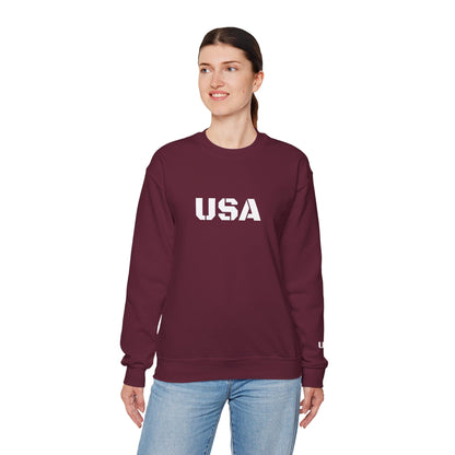 USA Printify crewneck sweatshirt featuring patriotic design, cozy fit, perfect for all seasons, casual and stylish men's or women's apparel.