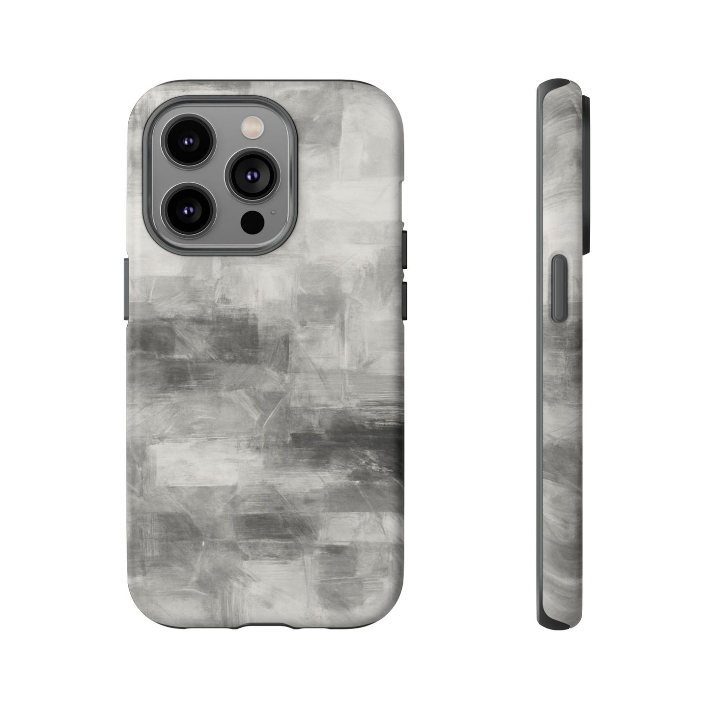 Abstract gray grid phone case for iPhone, tough protective cover by Printify with modern geometric design.