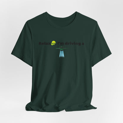 Alien Driving Unisex Tee - Fun Casual Shirt, Gifts for UFO Lovers, Quirky Humor T-Shirt, Perfect for Road Trips, Unique Birthday Present