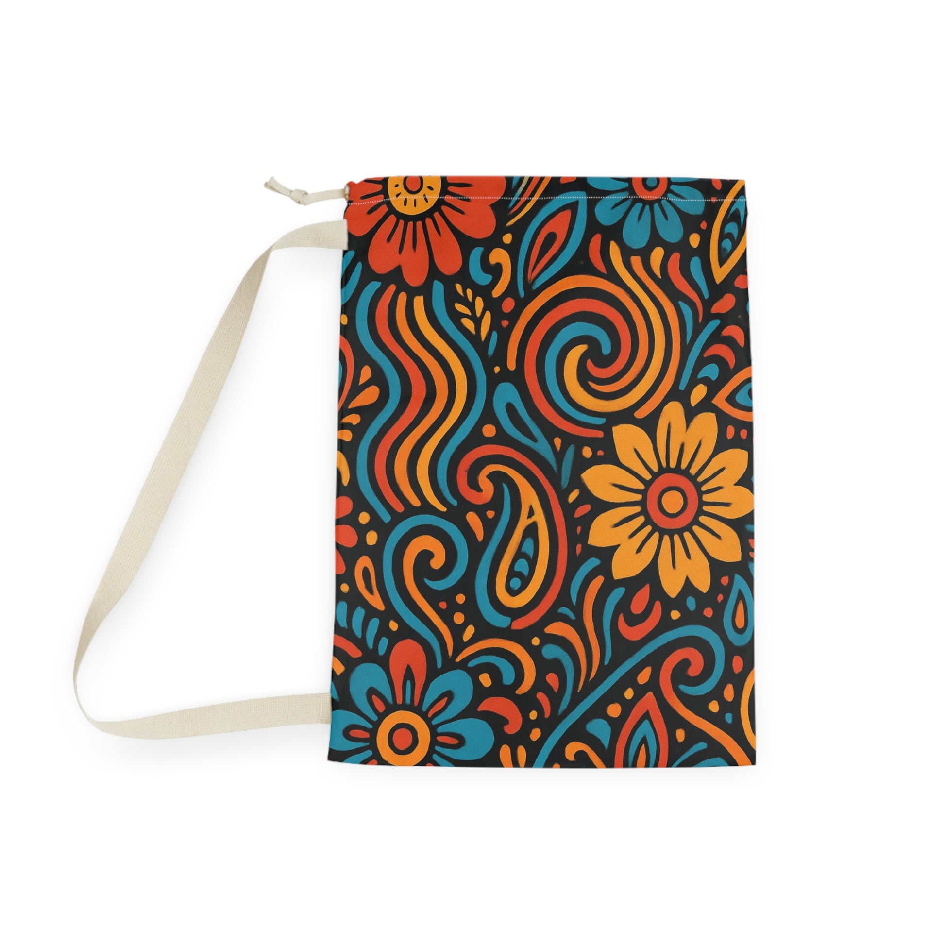 Retro Floral Swirl Laundry Bag | Boho Flower Drawstring Bag - TRV