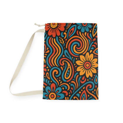Retro Floral Swirl Laundry Bag | Boho Flower Drawstring Bag - TRV