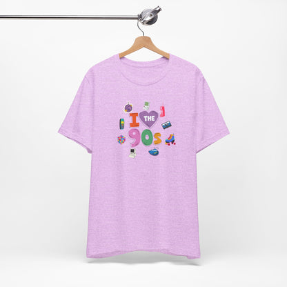 I  Love the 90's Short Sleeve Tee - Retro Graphic Tee, Vintage Style Shirt, Perfect for Casual Outings, 90s Nostalgia Apparel