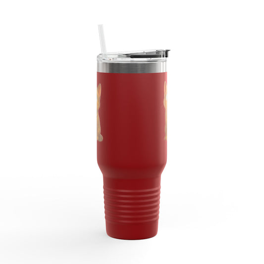 Printify 40oz insulated cat travel mug with cat-themed design, perfect for cat lovers on the go.