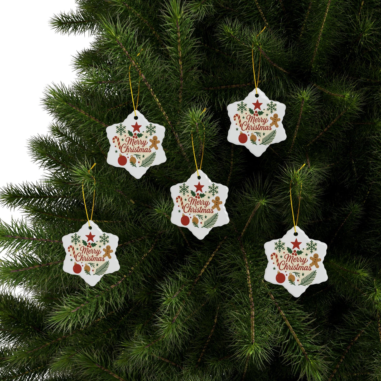 Merry Christmas Ceramic Ornament | Round | Star | Snowflake Double-Sided Holiday Decoration - TRV