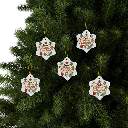 Merry Christmas Ceramic Ornament | Round | Star | Snowflake Double-Sided Holiday Decoration - TRV