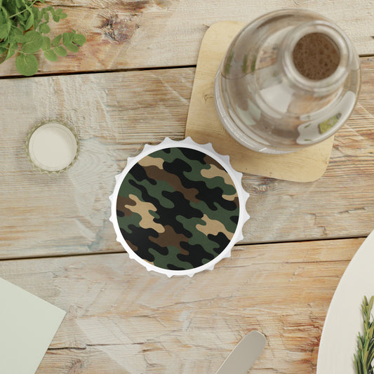 Camo bottle opener accessory by Printify, outdoor-themed tool for opening beer bottles, ideal for gifts and outdoor activities.