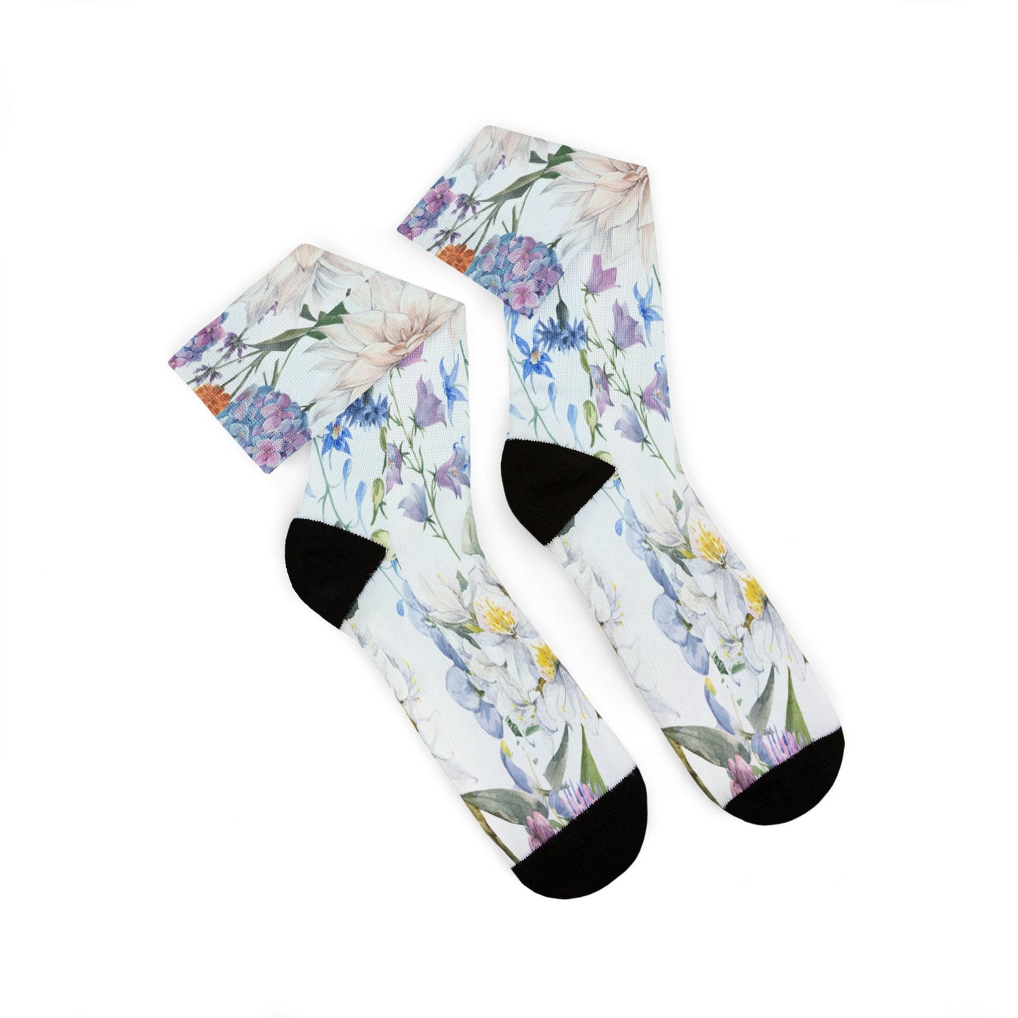 Watercolor Wildflower Socks | Floral Crew Socks, Pastel Garden Print