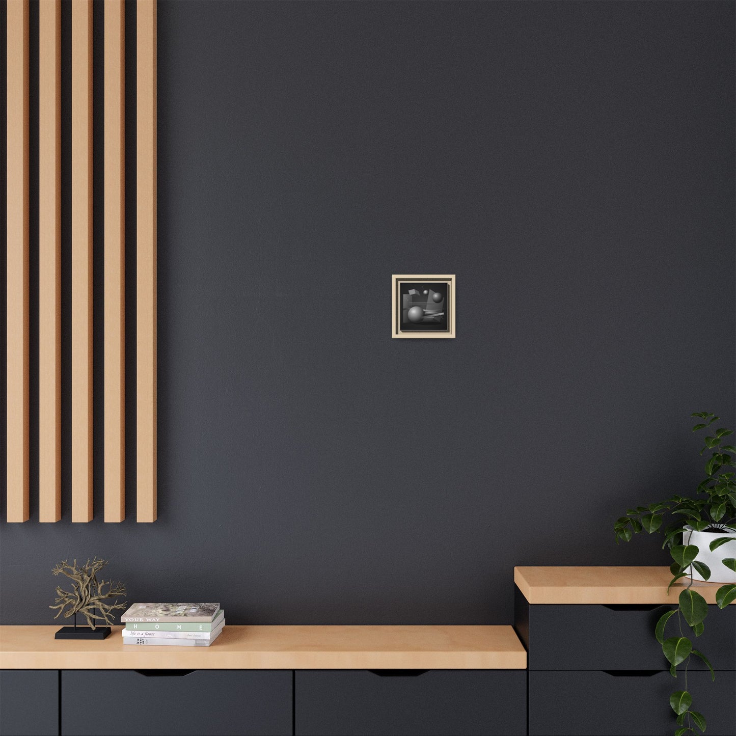 Monochrome Geometric Spheres Canvas Framed Wall Art | Matte Print