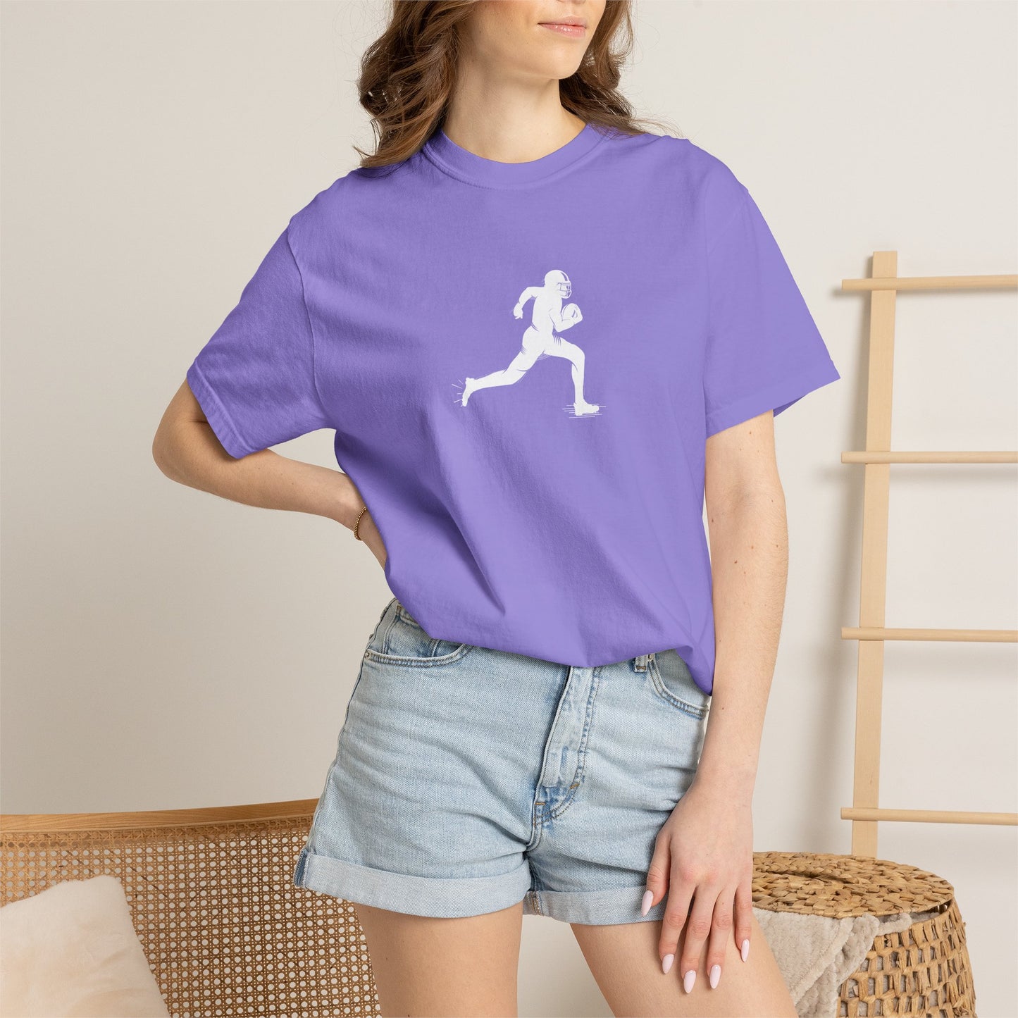 Sporty Unisex Garment-Dyed T-Shirt with Football Player Graphic, Activewear, Casual Wear, Gift for Runners, Fitness Apparel, Everyday Style