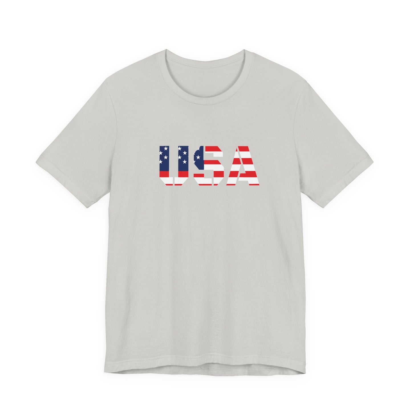 USA Flag Text Tee — Patriotic Fourth of July T-Shirt