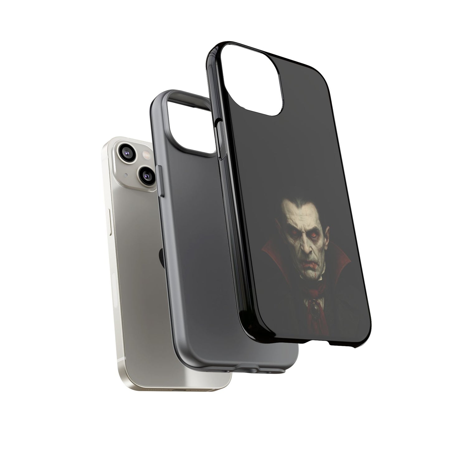 Gothic vampire portrait phone case for iPhone featuring Dracula horror design, made by Printify.