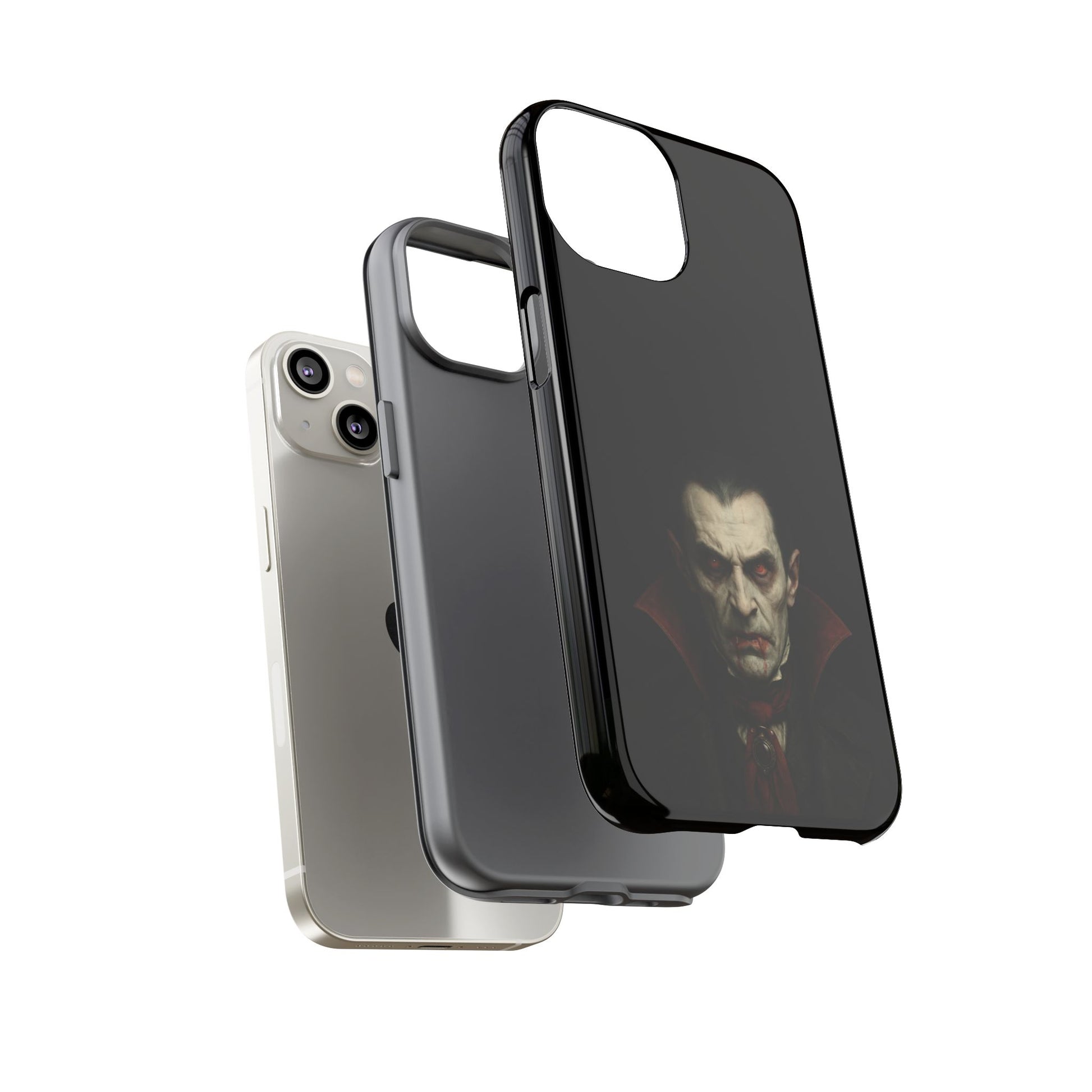 Gothic vampire portrait phone case for iPhone featuring Dracula horror design, made by Printify.