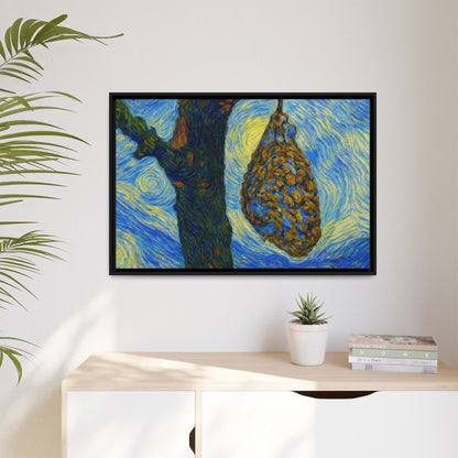 Framed matte canvas art of a starry nut cluster with dried plum colors, by Printify, showcasing detailed botanical artwork.