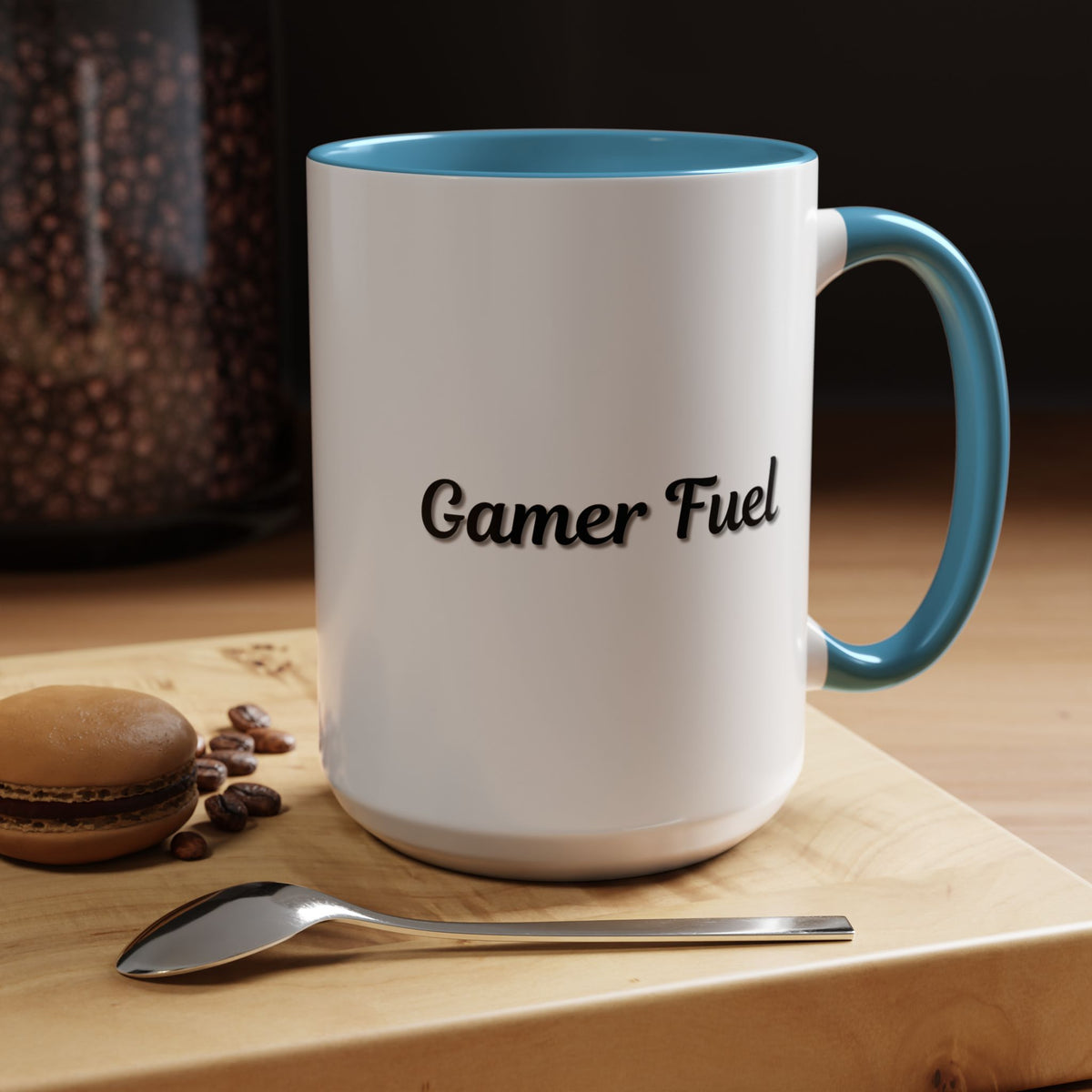 Printify Gamer Fuel coffee mug in 11oz or 15oz size with gaming-themed design, featuring bold colors and a sturdy ceramic build.