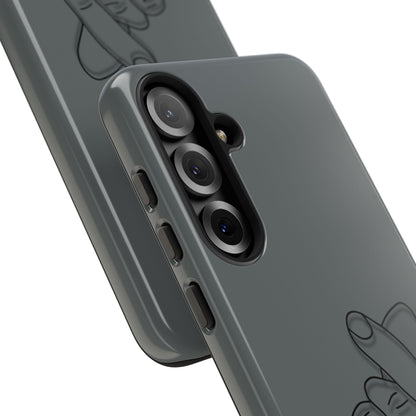 Silicone phone case with embossed Korean finger heart design, compatible with smartphones, by Printify.