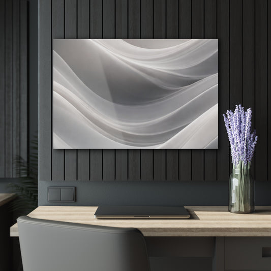 Abstract white wave acrylic print wall art by Printify featuring flowing wave design on glossy acrylic surface.