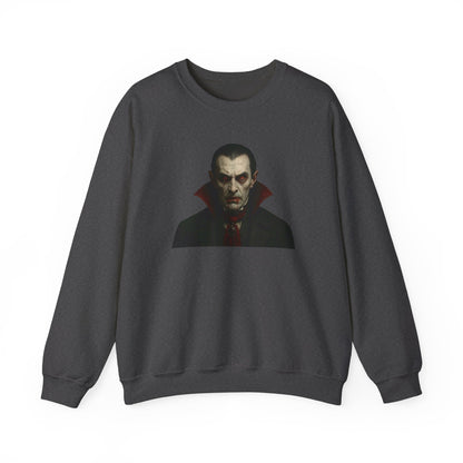 Black vampire portrait crewneck sweatshirt by Printify featuring a detailed vampire graphic on the front.