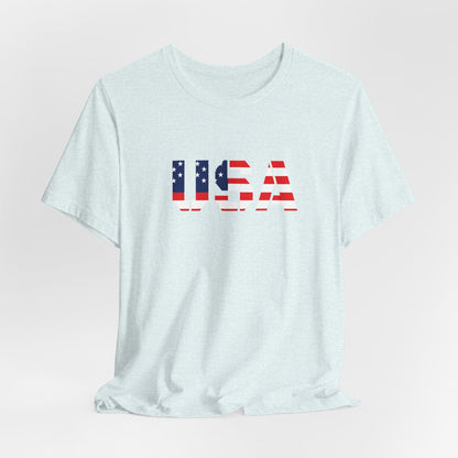 USA Flag Text Tee — Patriotic Fourth of July T-Shirt