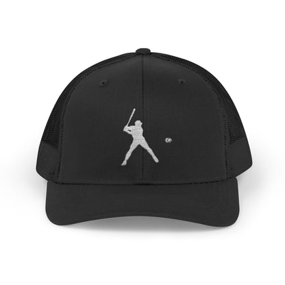 Vintage baseball snapback trucker cap with batter silhouette, featuring classic design and structured brim, by Printify.