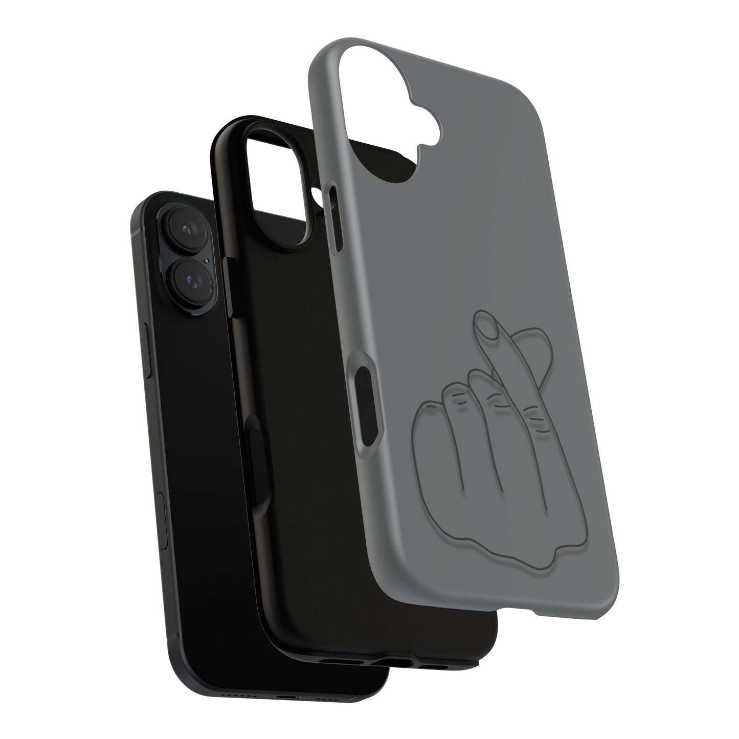 Silicone phone case with embossed Korean finger heart design, compatible with smartphones, by Printify.