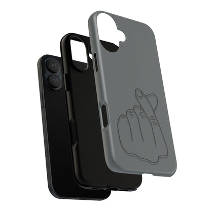 Silicone phone case with embossed Korean finger heart design, compatible with smartphones, by Printify.
