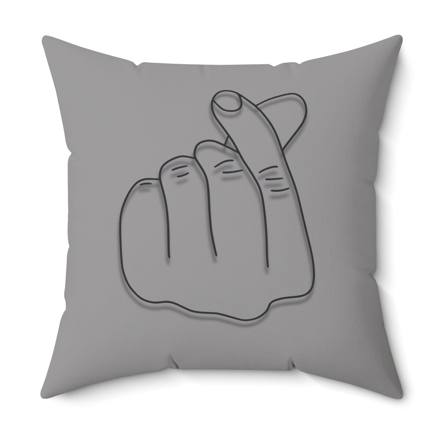 Minimalist hand gesture throw pillow from Printify, soft home decor accent with a simple design on a cozy pillow.