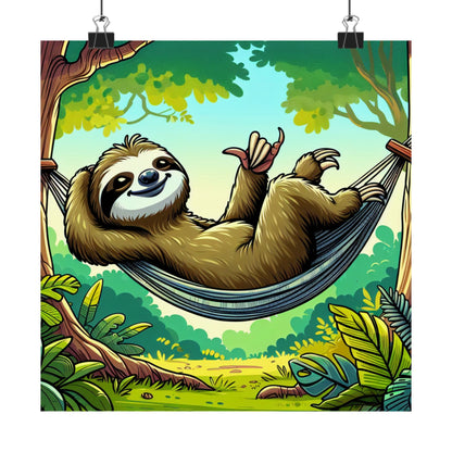 Sloth Hammock Matte Poster — Tropical Relaxation Wall Art