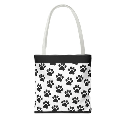Eco-friendly paw print tote bag by Printify featuring a stylish design, perfect for dog and cat lovers to carry essentials.