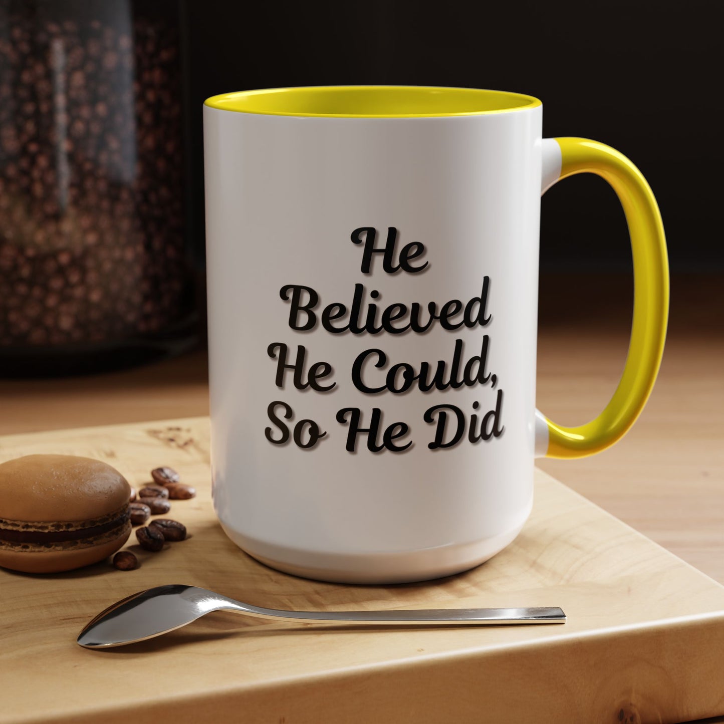 Motivational Accent Mug - 'He Believed He Could, So He Did' - Inspirational Coffee Cup, Gift for Him, Gift for Her, Office Decor, Positive