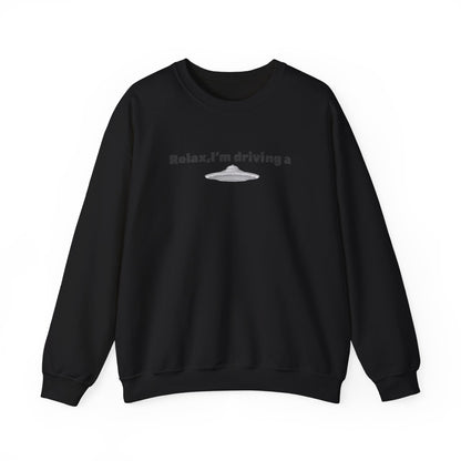Relaxing UFO Driving Sweatshirt, Funny Gift for UFO Lovers, Unisex Crewneck Pullover, Casual Wear, Space Enthusiast Apparel