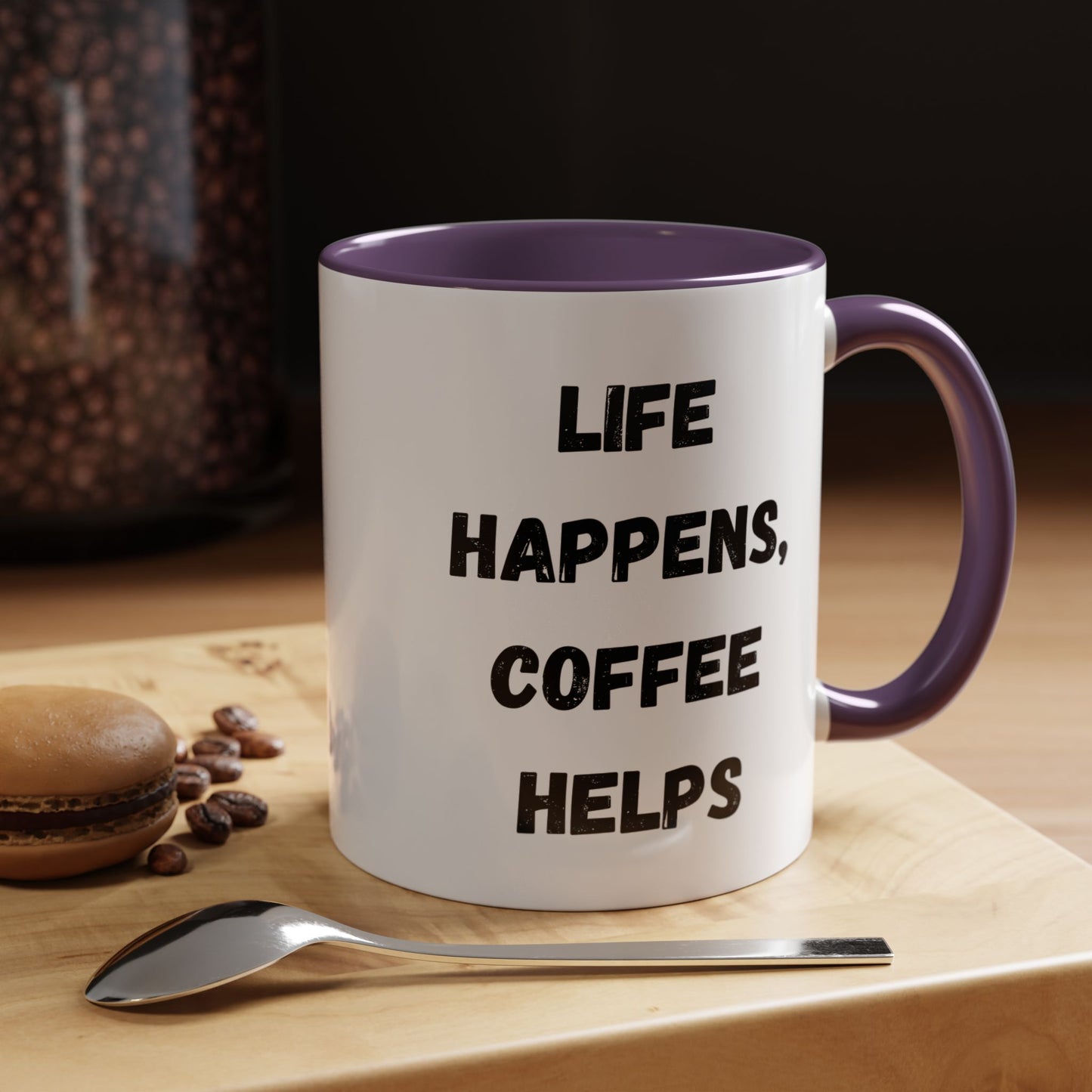 Life Happens Coffee Mug - Inspirational Coffee Cup, Gift for Coffee Lovers, Motivational Mug, Black Accent Mug, Coffee Humor