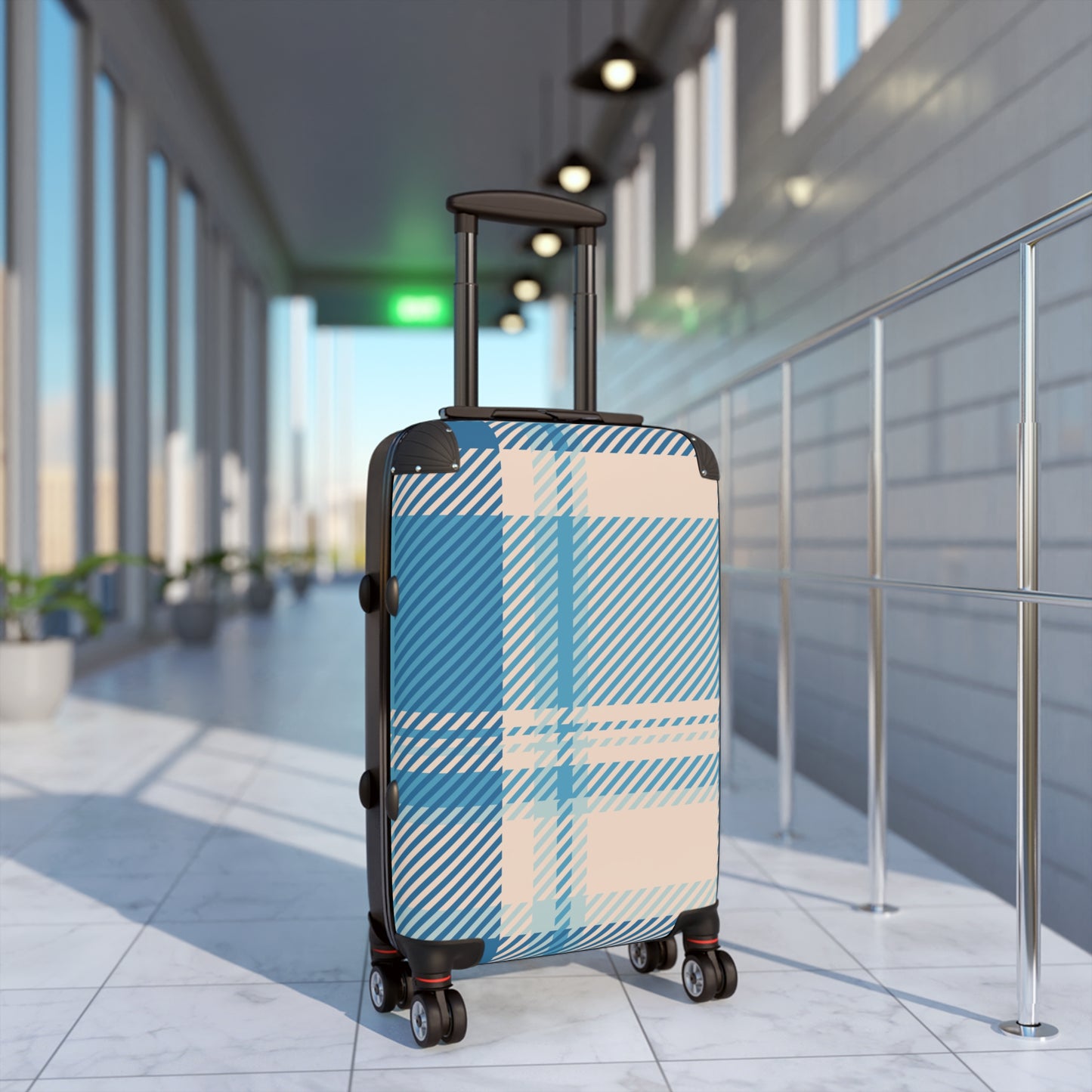 Blue Plaid Carry-On Suitcase – Lightweight Checked Luggage with Classic Tartan Design