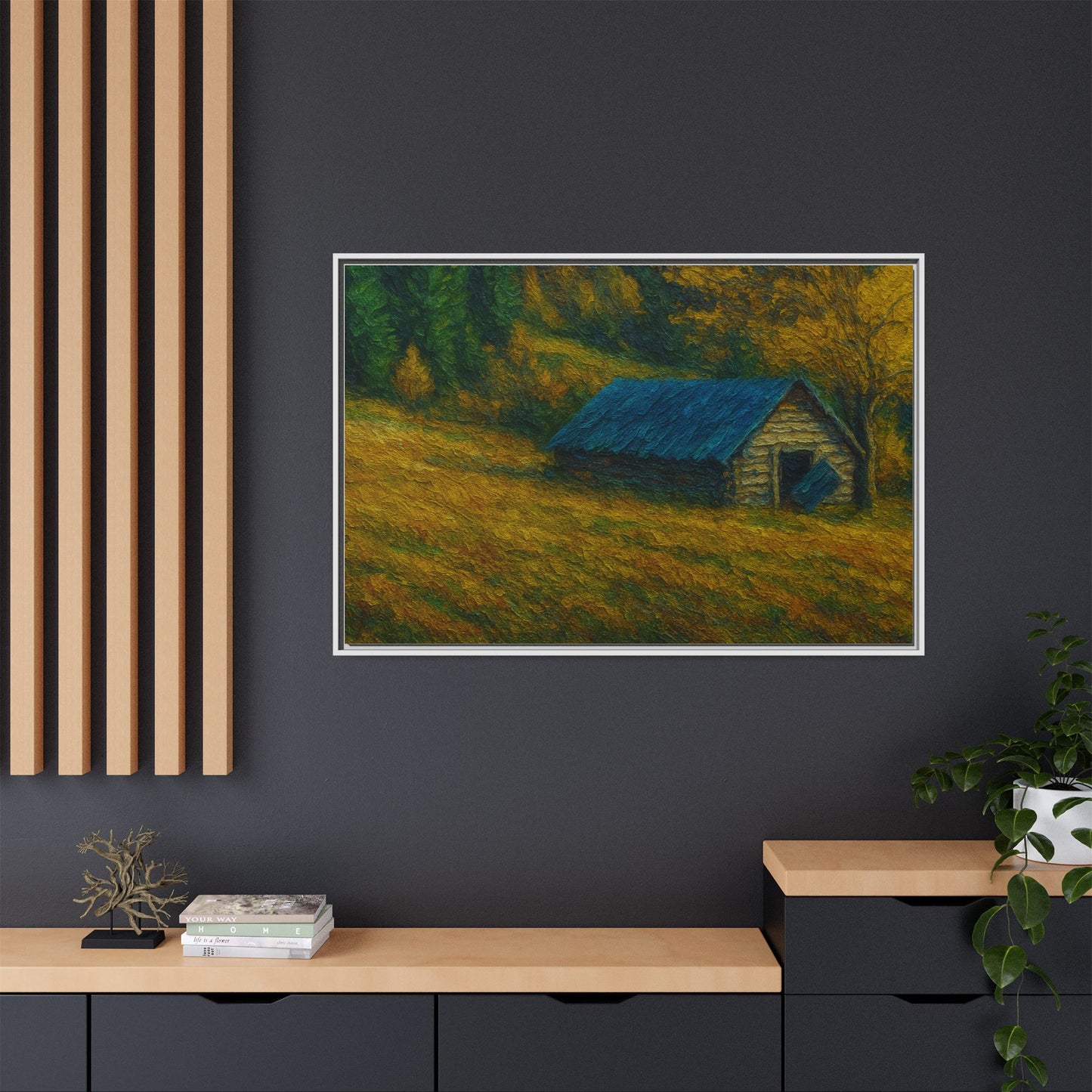 Framed Matte Canvas Print, Rustic Artwork, Farmhouse Decor, Nature Wall Art, Gift for Home, Autumn Decor, Landscape Painting